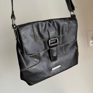 Nine West Leather Crossbody Black Silver Purse Bag